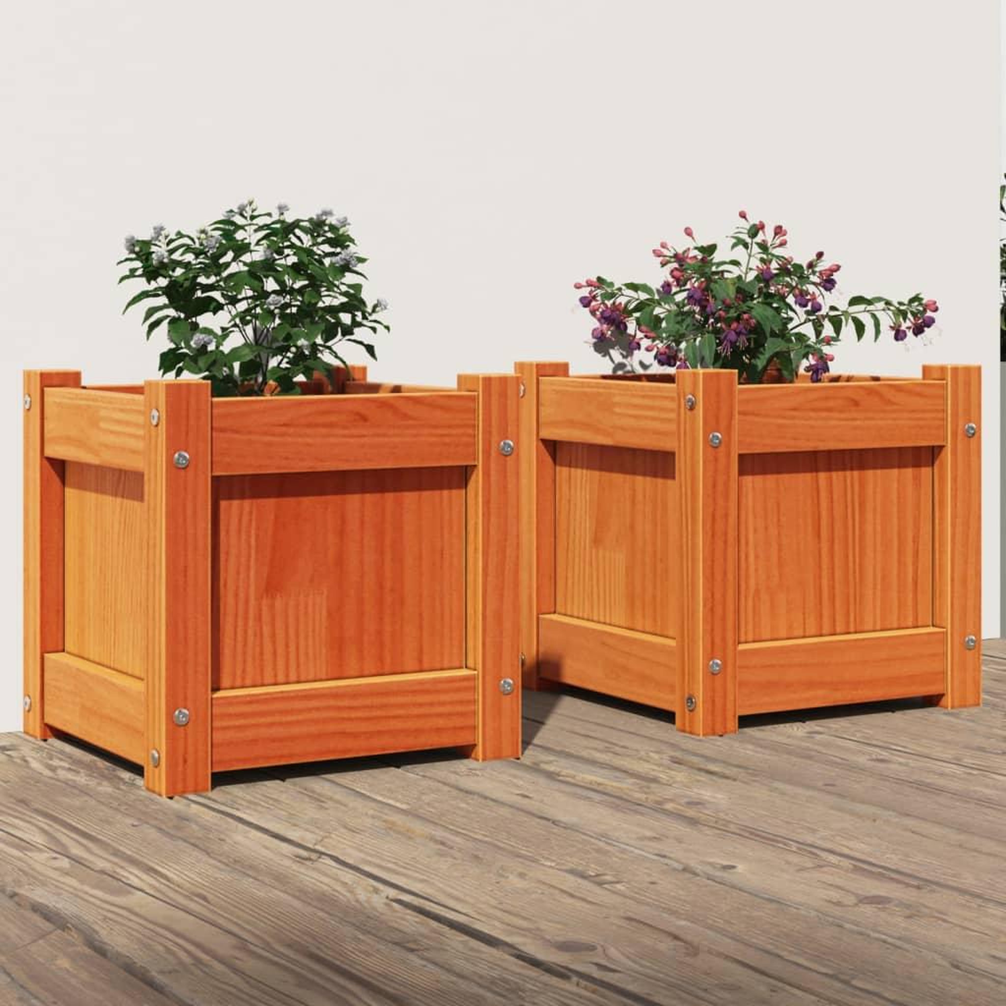 VIDAXL Jardinieres 2 pcs cire marron bois de pin massif
