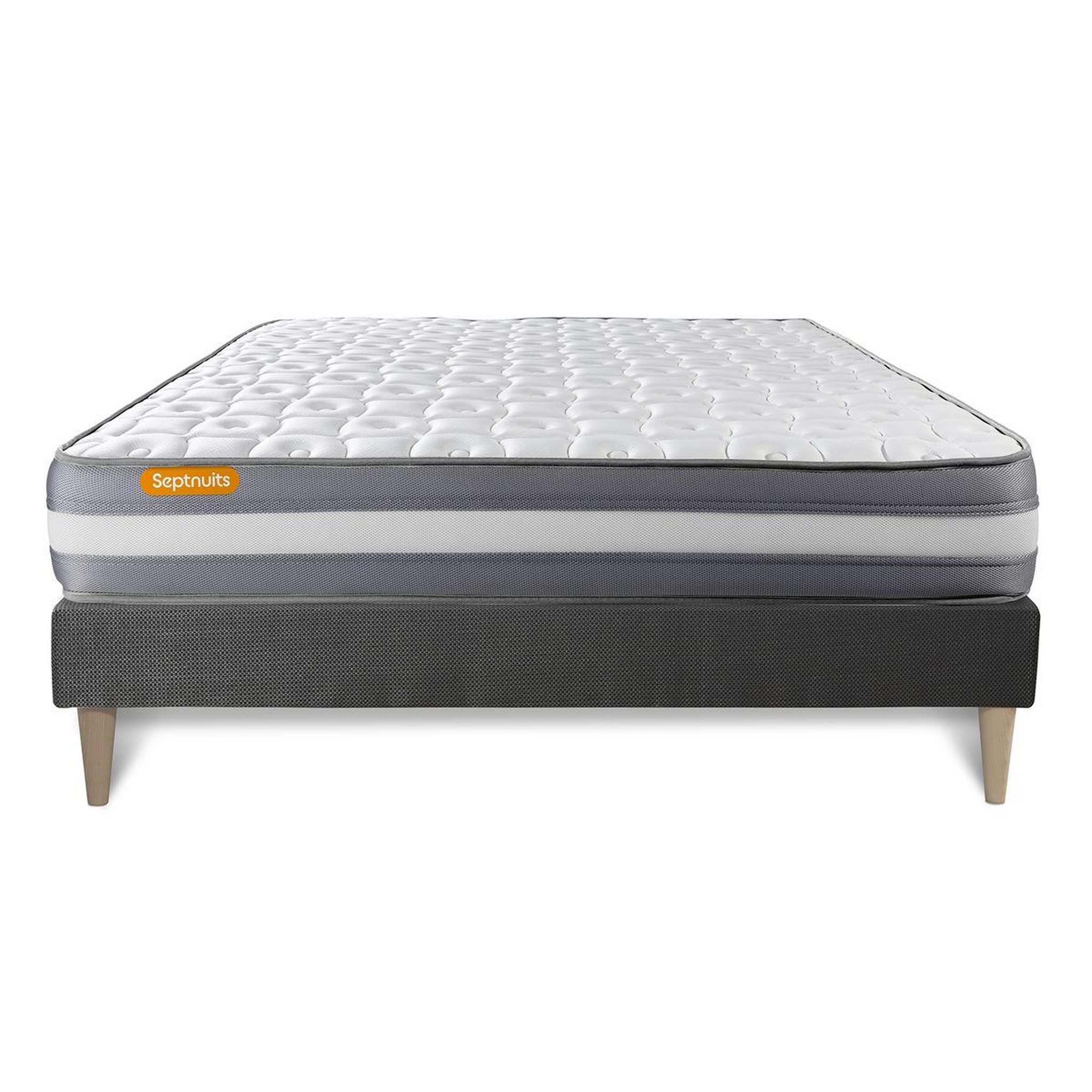 Voir la diapositive 2 : SEPTNUITS Matelas + sommier kit gris Memo Plus Mémoire de forme