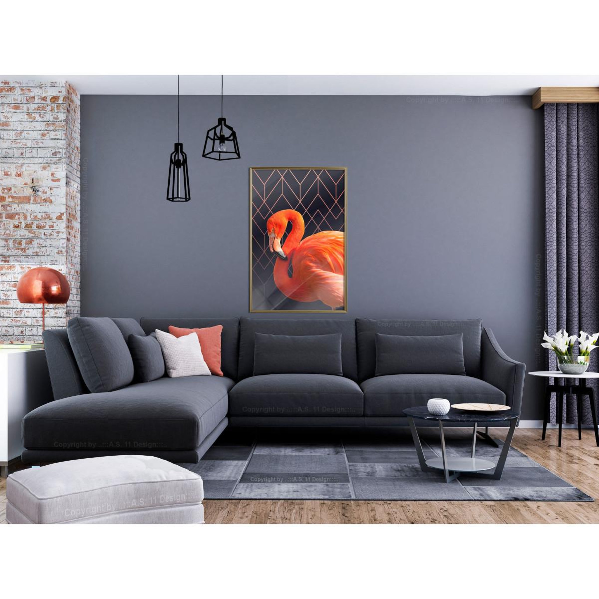 Voir la diapositive 2 : Paris Prix Affiche Murale Encadrée  Orange Flamingo