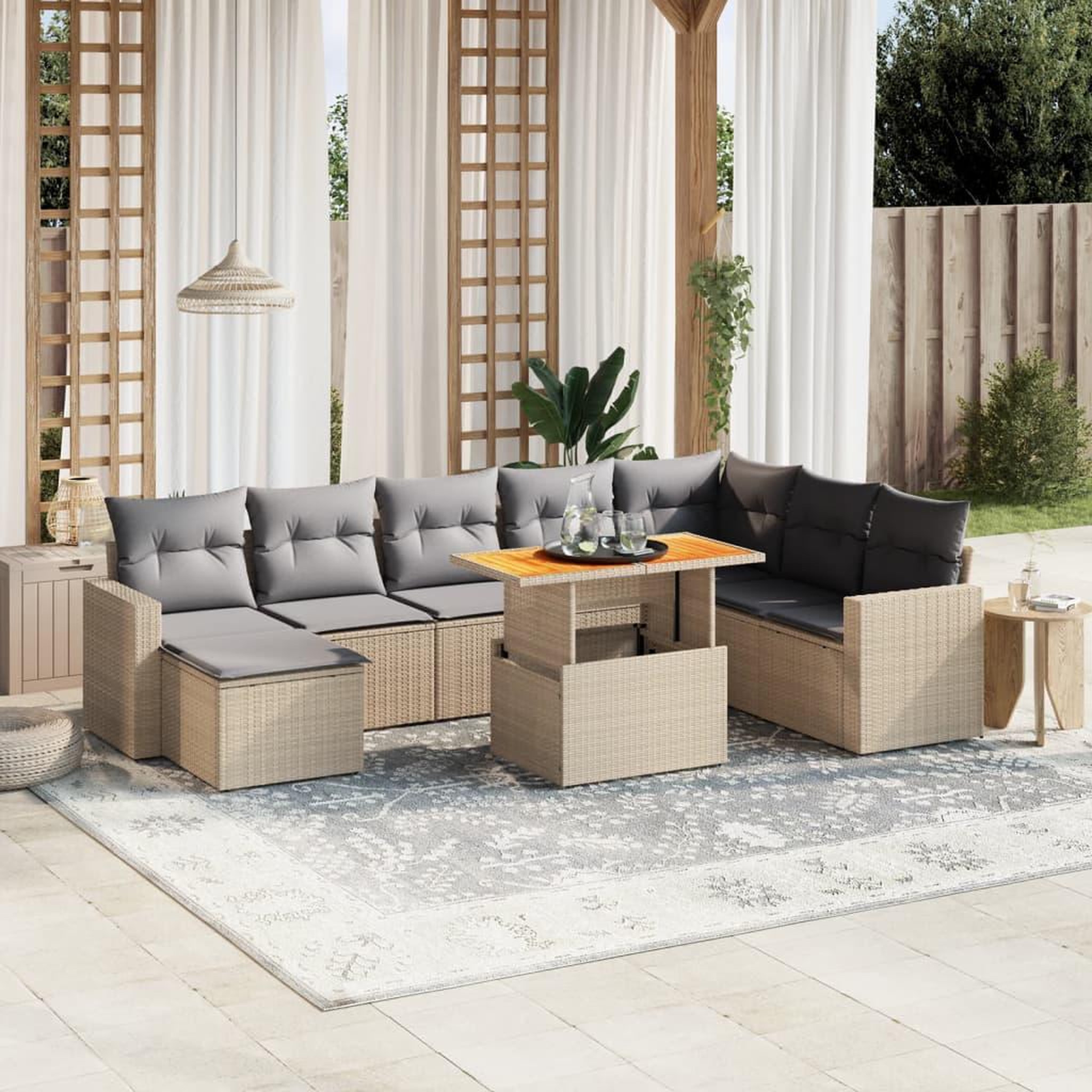 VIDAXL Salon de jardin avec coussins 9 pcs beige resine tressee