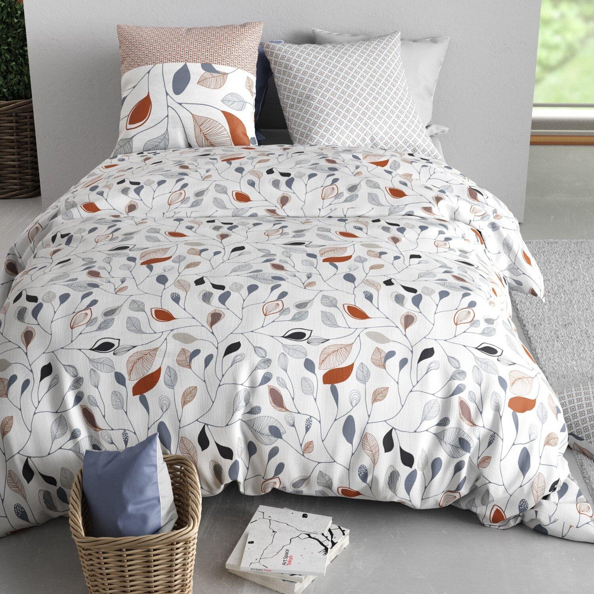 Voir la diapositive 3 : ATELIER DU COTON Parure housse de couette 100% coton 57fils flolia