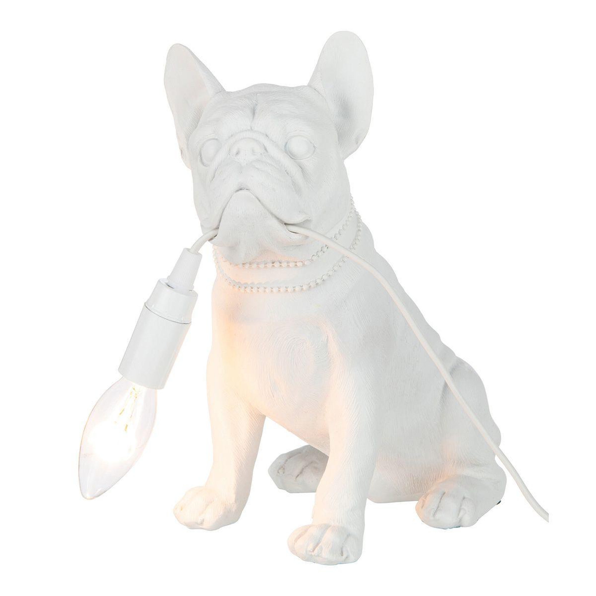 Voir la diapositive 2 : J-LINE Lampe à poser déco  bulldog  28cm blanc