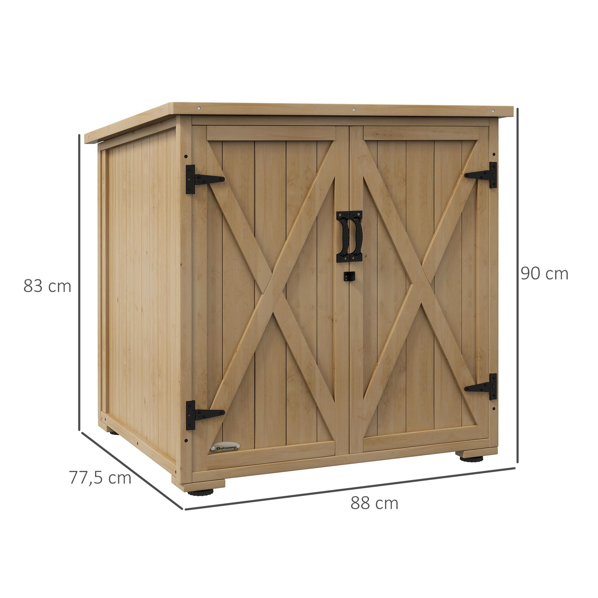 Voir la diapositive 3 : OUTSUNNY Armoire de jardin 2 portes croisillons étagère toit bitumé bois sapin pré-huilé