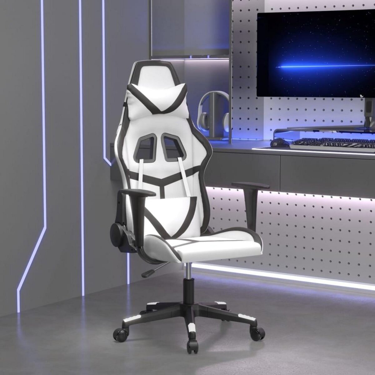 VIDAXL Chaise de jeu Blanc et noir Similicuir