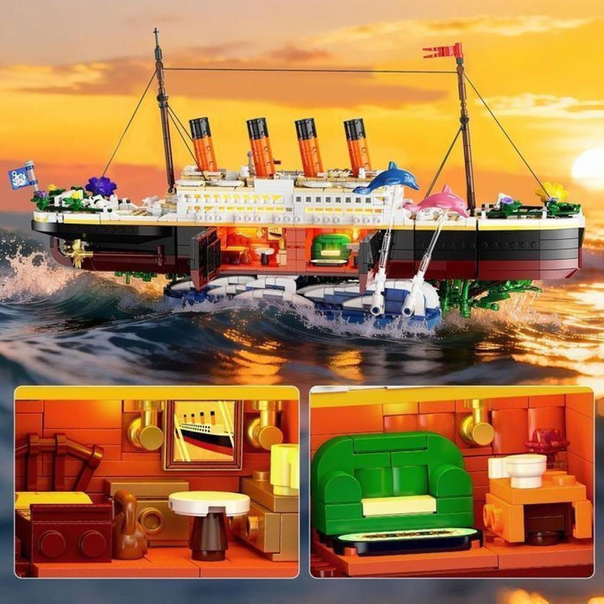 Voir la diapositive 3 : Coffret de construction maquette du Titanic double face 1860 pièces avec LED chaud et hélices arrière rotatives