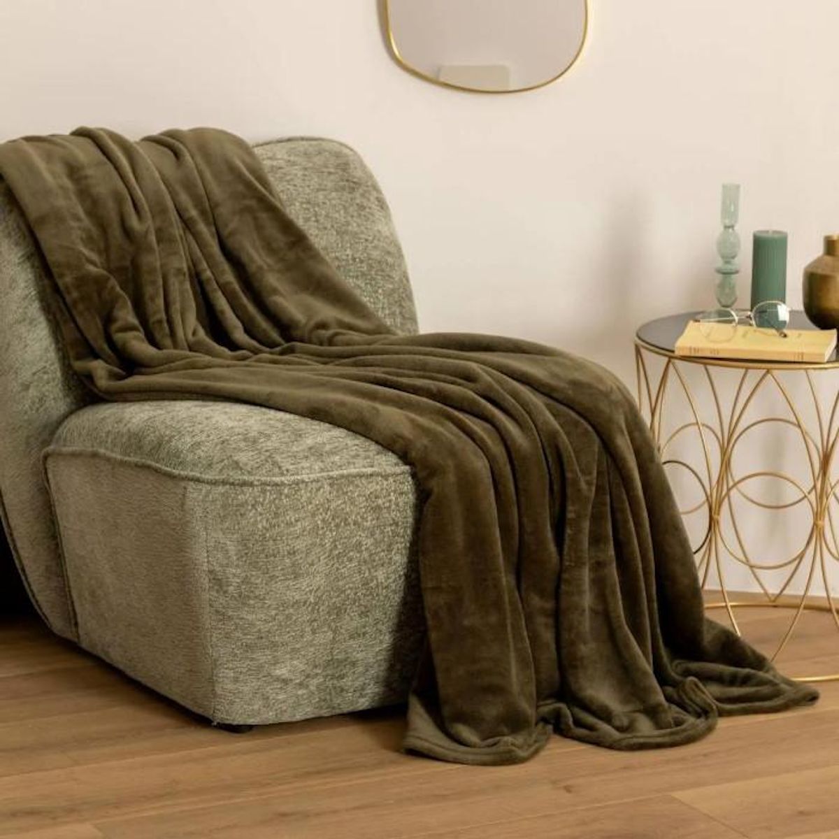 ATMOSPHERA Plaid Doux Uni  Flanel  130x180cm Vert Kaki