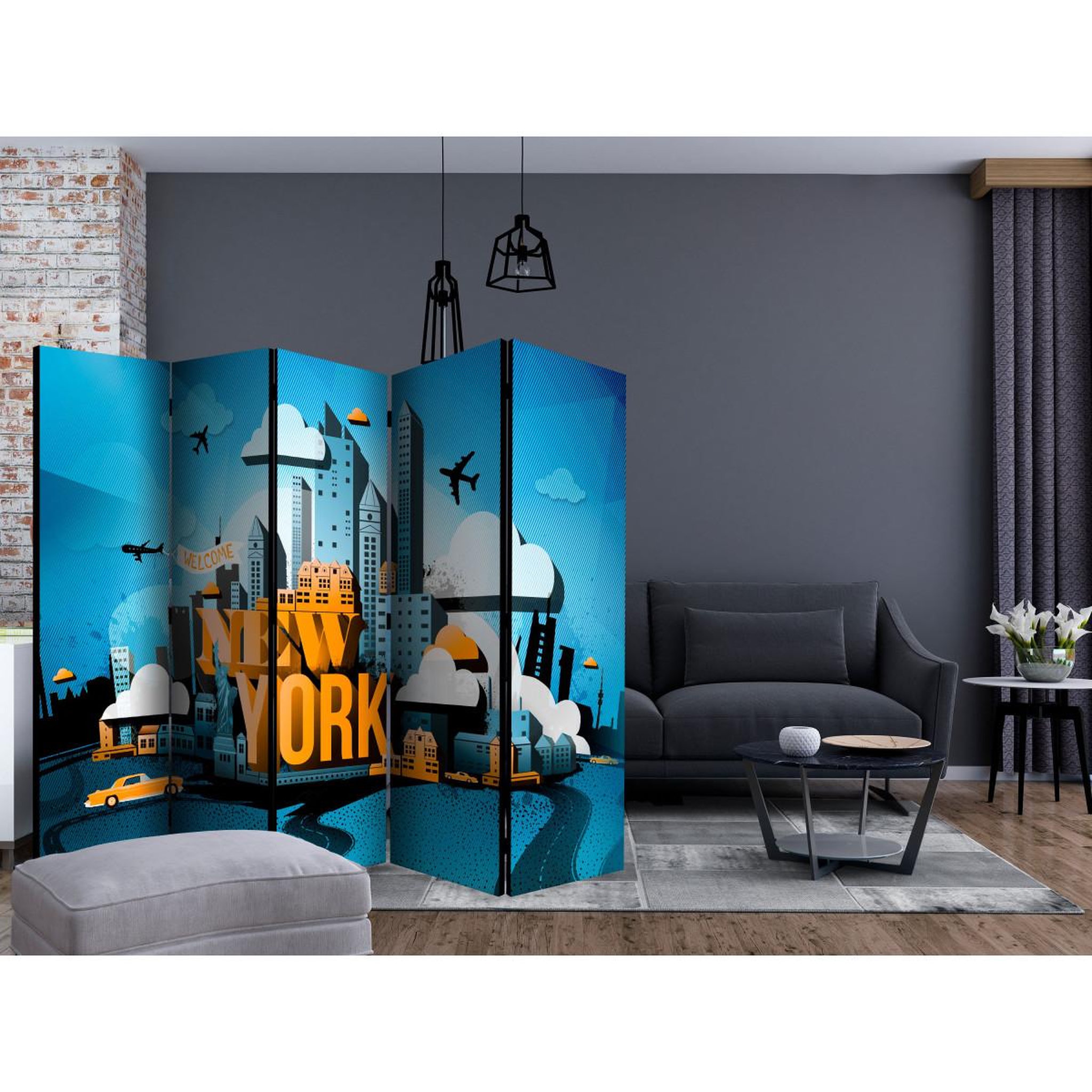 Voir la diapositive 2 : Paris Prix Paravent 5 volets  new york welcome  172x225cm