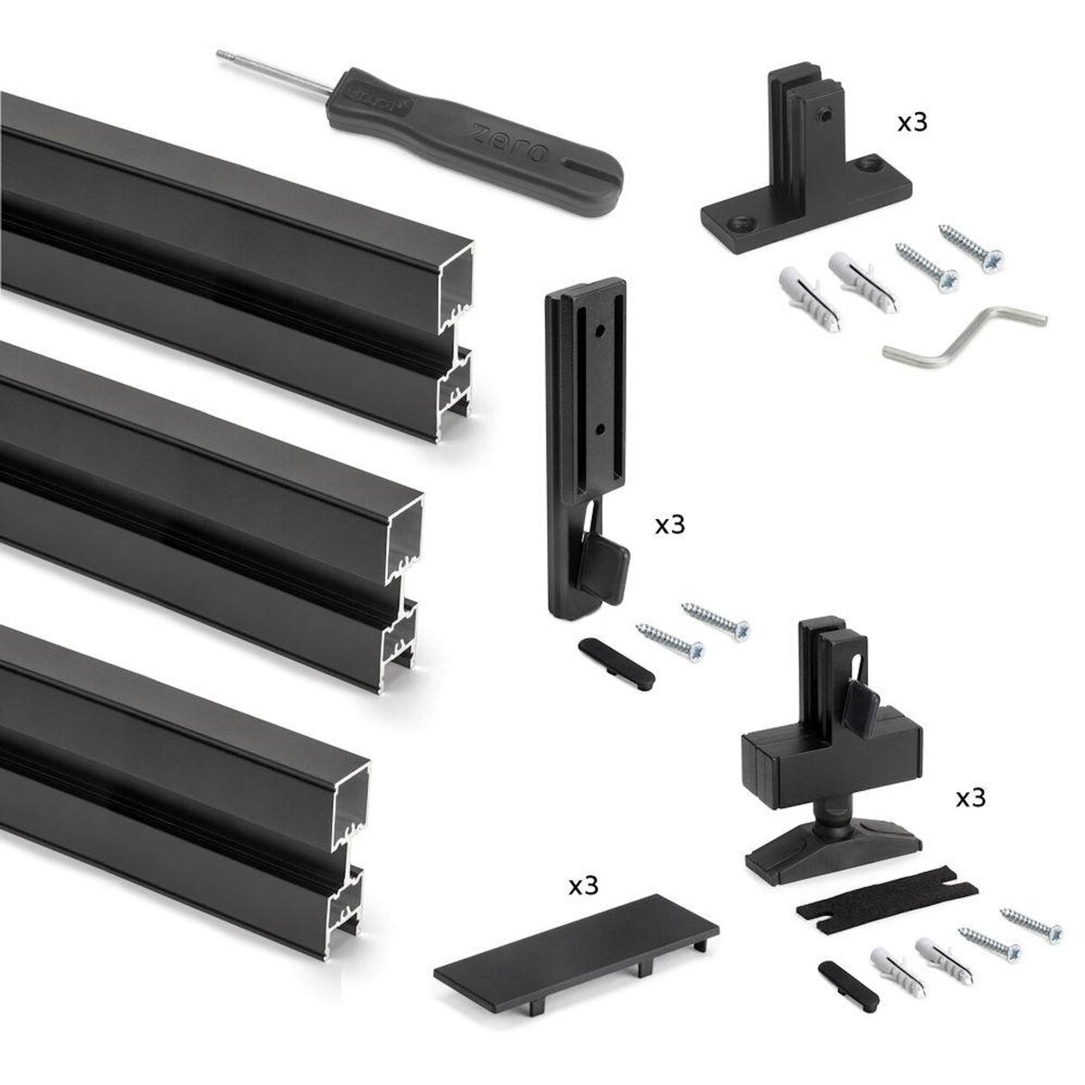 EMUCA SRL Kit structure modulaire Zero pour ferrures et profils, montage sol et mur, triple, noir