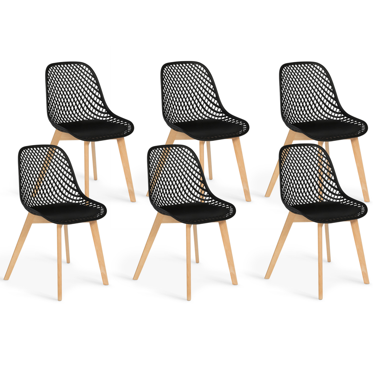 ID MARKET Lot de 6 chaises MANDY noires pour salle à manger