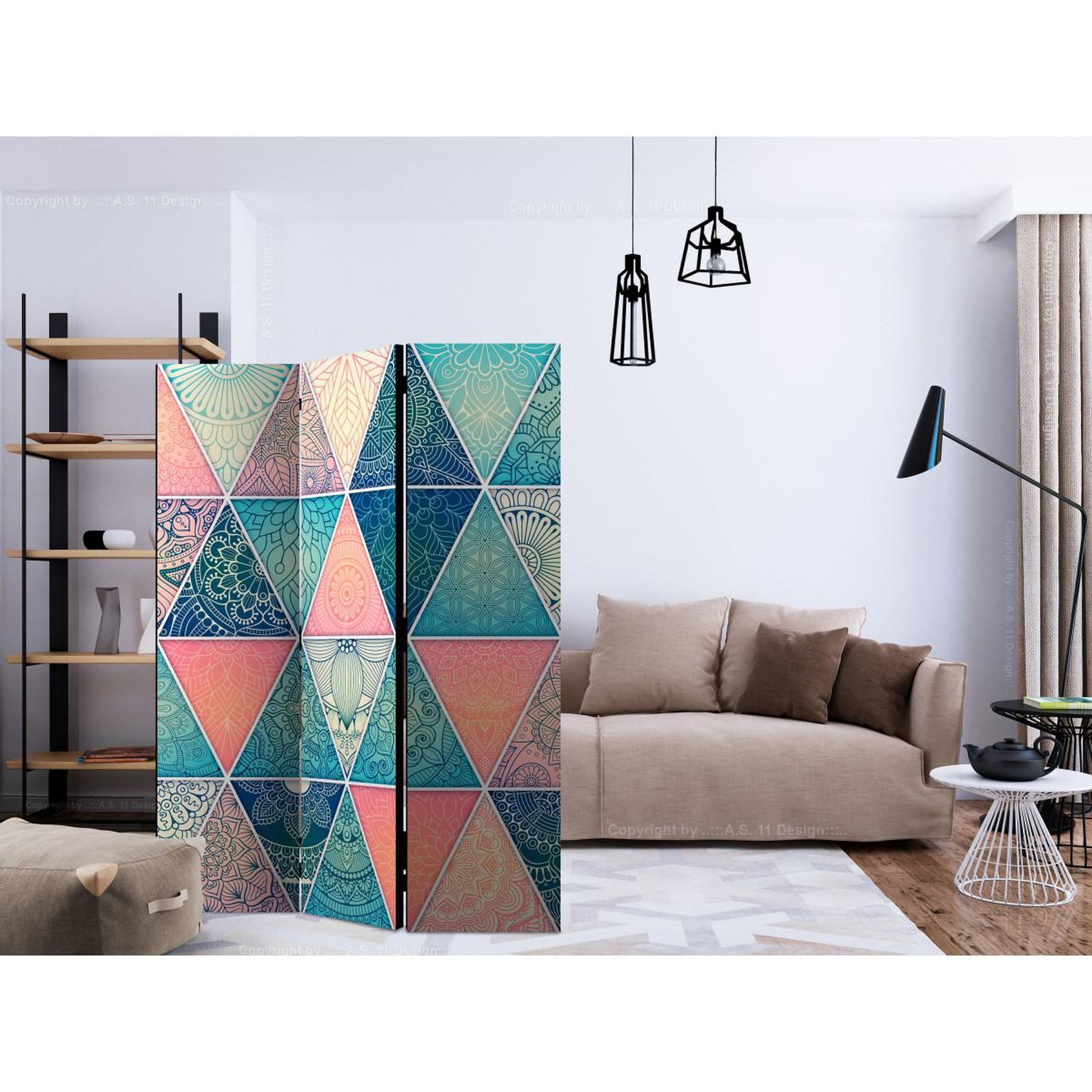Voir la diapositive 2 : Paris Prix Paravent 3 volets  oriental triangles  135x172cm