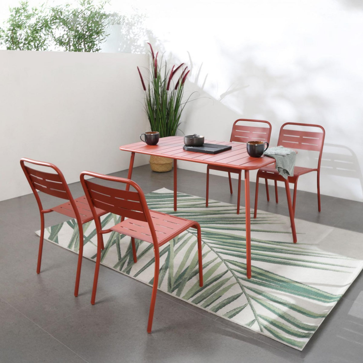 CONCEPT USINE Lot de 4 chaises salon de jardin repas terracotta BERGAME