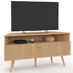 ID MARKET Meuble TV 110 cm d'angle JULIETTE  1 porte effet lattes coloris chêne