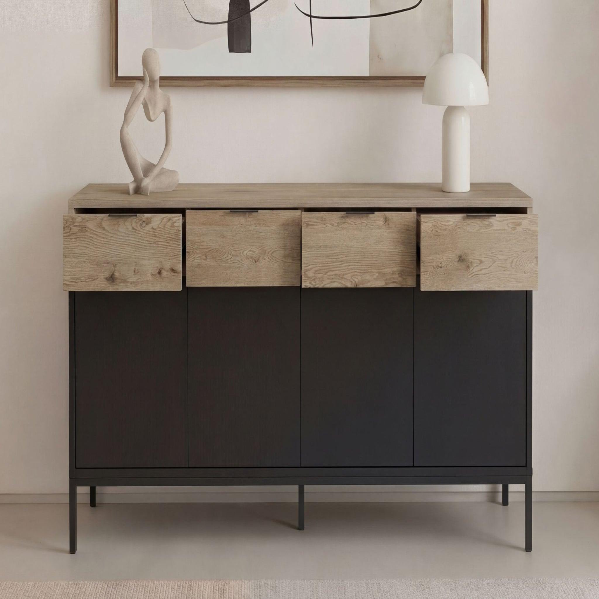 Voir la diapositive 5 : CASANOVA PARIS Eline - buffet 4 portes 180cm en mélamine - noir