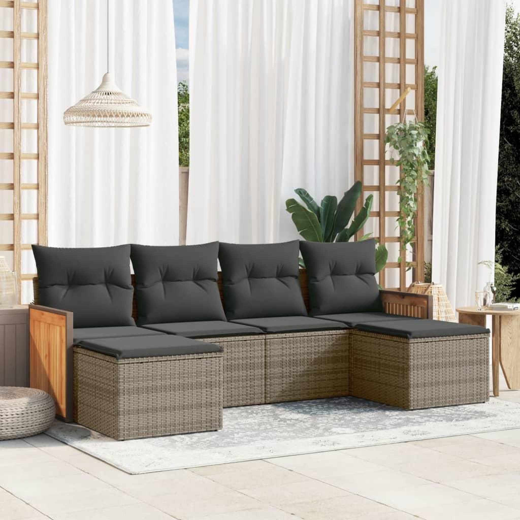 VIDAXL Salon de jardin 6 pcs avec coussins gris resine tressee