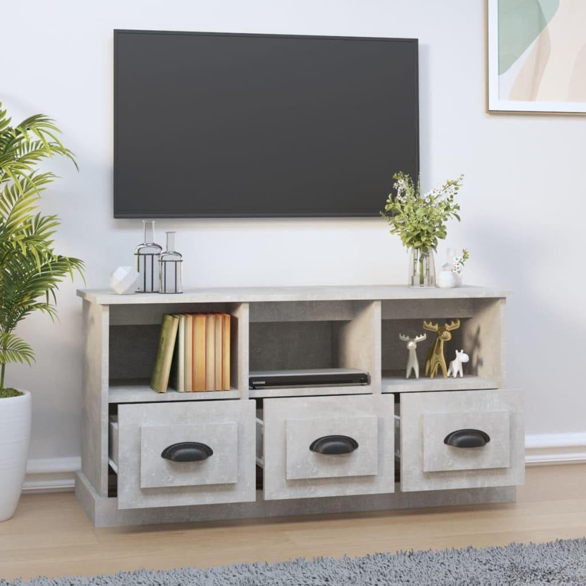 Voir la diapositive 3 : VIDAXL Meuble TV gris beton 100x35x50 cm bois d'ingenierie