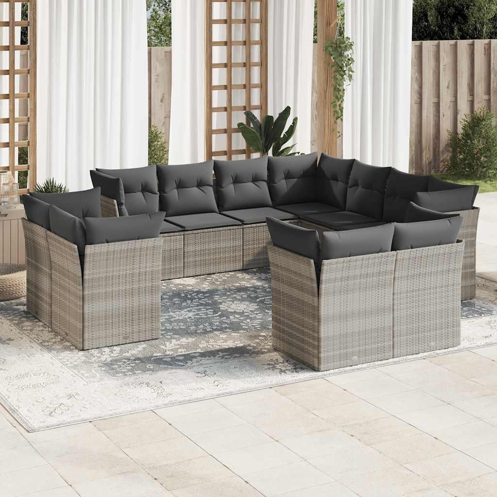 VIDAXL Salon de jardin 11 pcs avec coussins gris clair resine tressee
