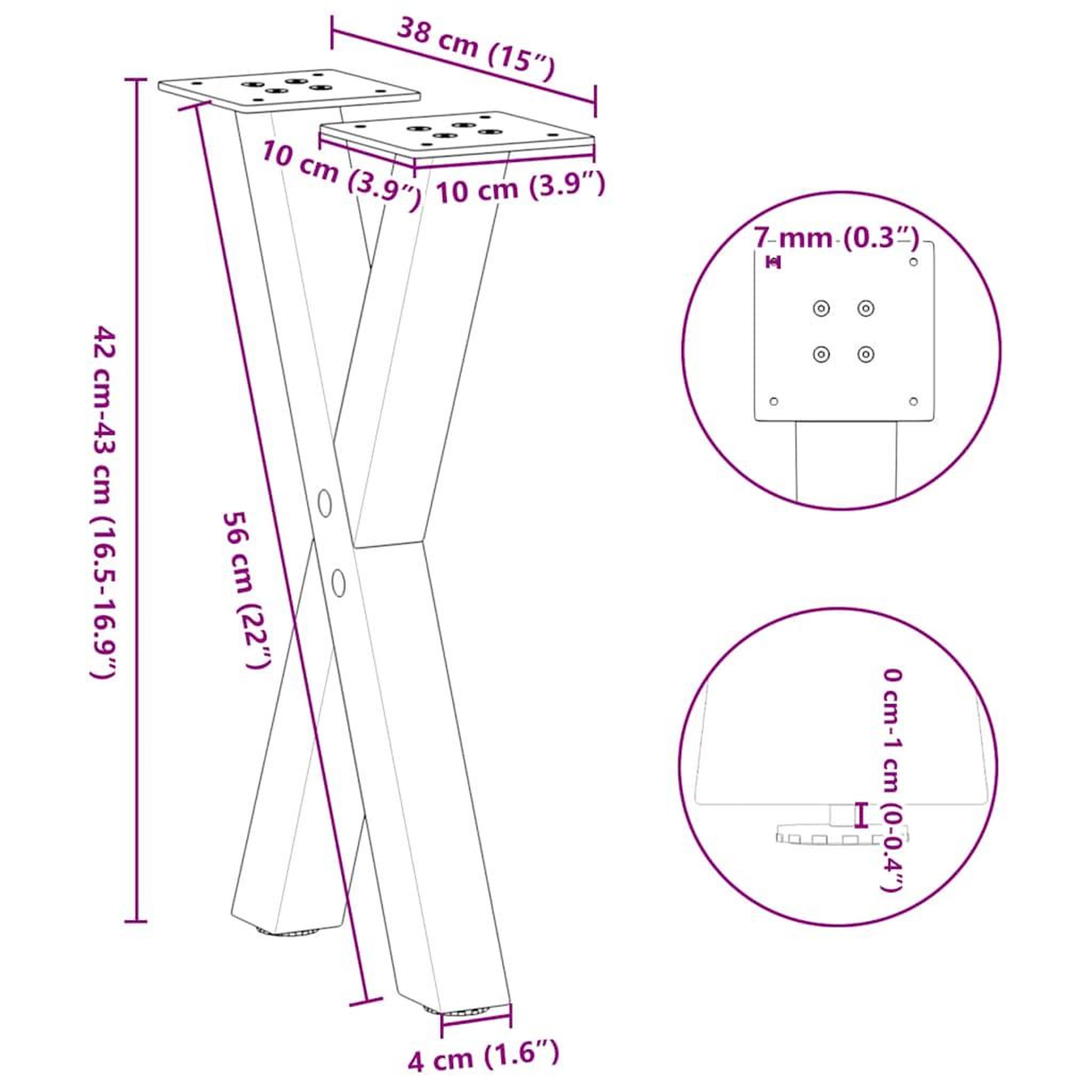 Voir la diapositive 6 : VIDAXL Pieds de table basse forme de X 2 pcs blanc 38x(42-43) cm acier