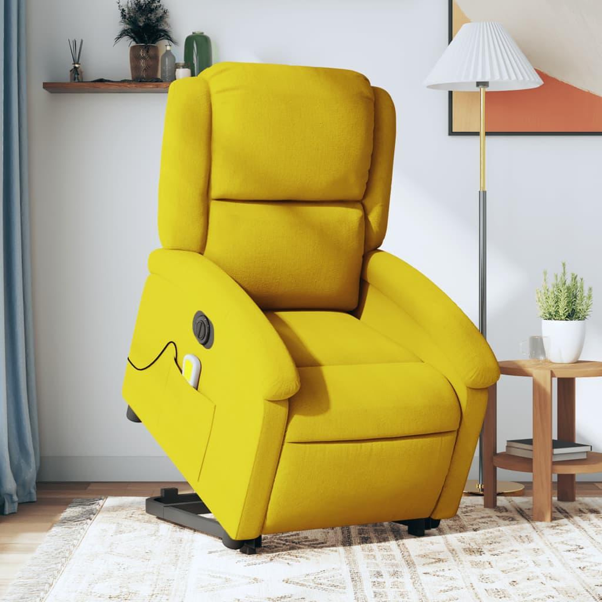 VIDAXL Fauteuil inclinable de massage electrique jaune velours