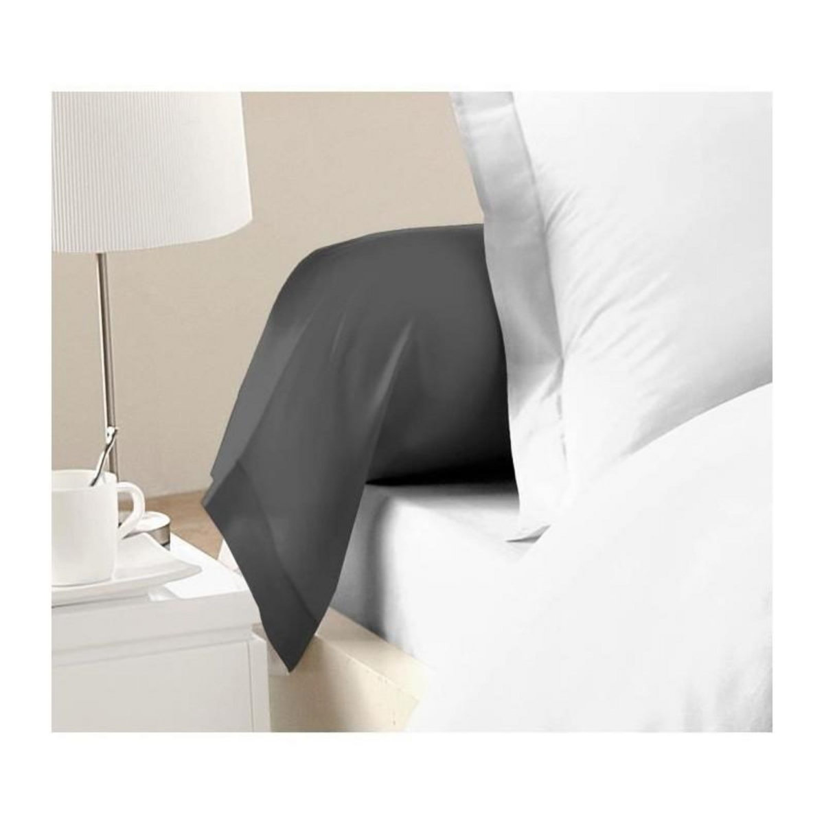 LOVELY HOME LOVELY HOME Lot de 2 Taies de Traversin 100% coton 85x185 cm gris fonce