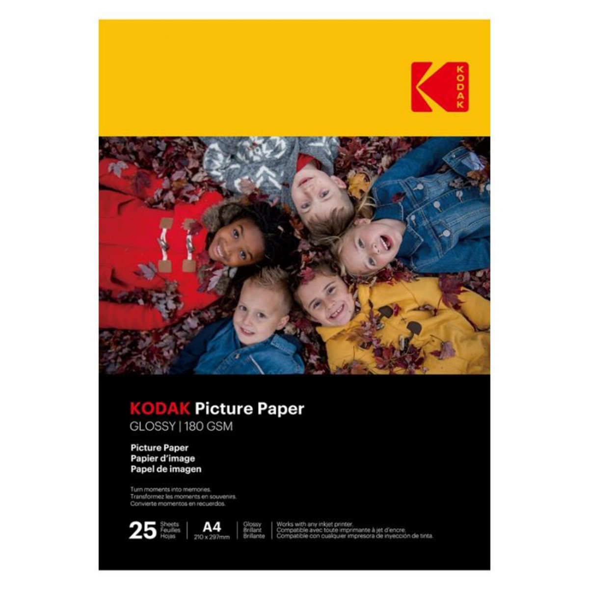 Kodak Papier d impression Kodak 25 feuilles de papier photo 180gsm, brillant, Format A4