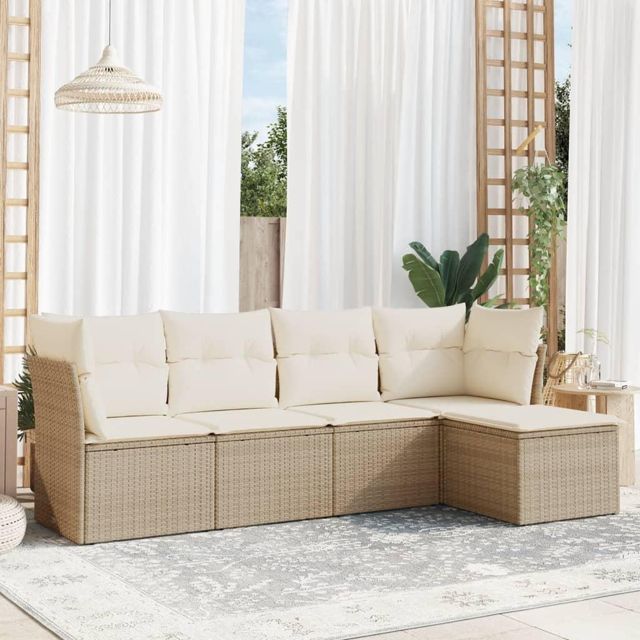 VIDAXL Salon de jardin avec coussins 5 pcs beige resine tressee