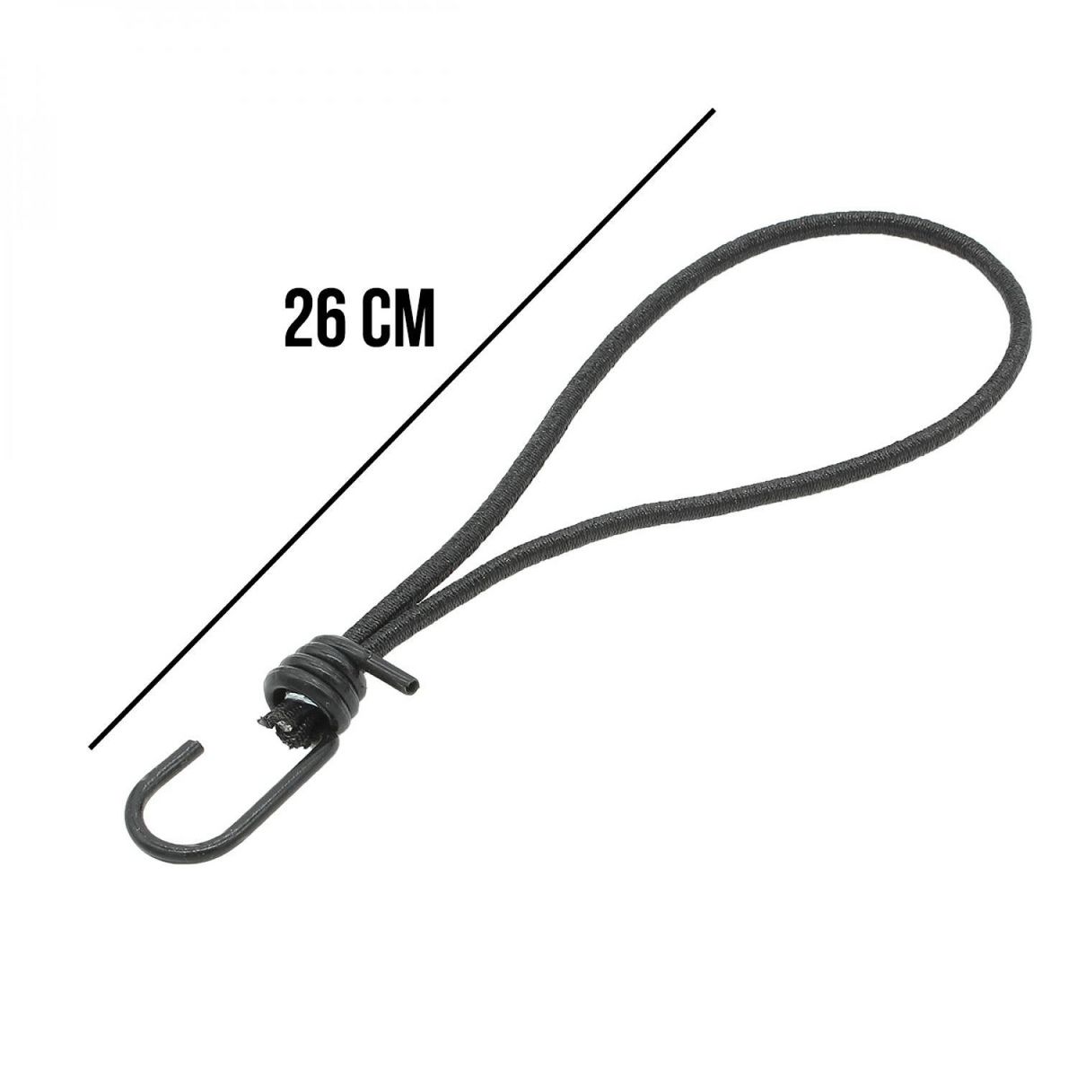 LINXOR Lot de 50 tendeurs sandows élastiques avec 1 crochet et boucle - 26 cm - Noir