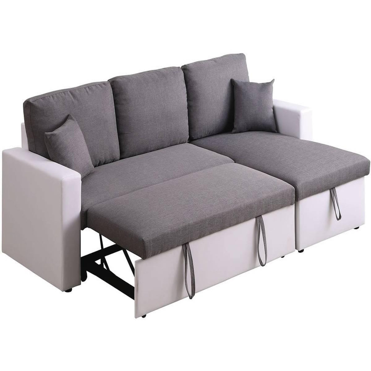 Habitat et Jardin Canapé d'angle convertible/ réversible avec coffre  Alain  - 221 x 145 x 85 cm - 3 places - Gris / Blanc