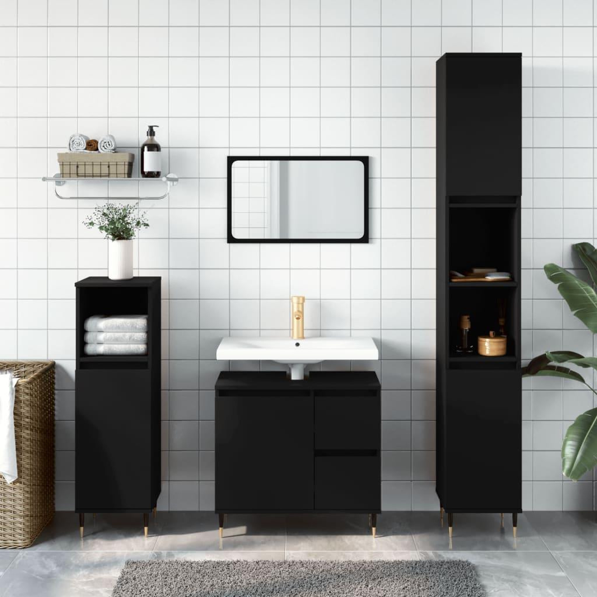 Voir la diapositive 1 : VIDAXL Armoire de salle de bain noir 65x33x60 cm bois d'ingenierie