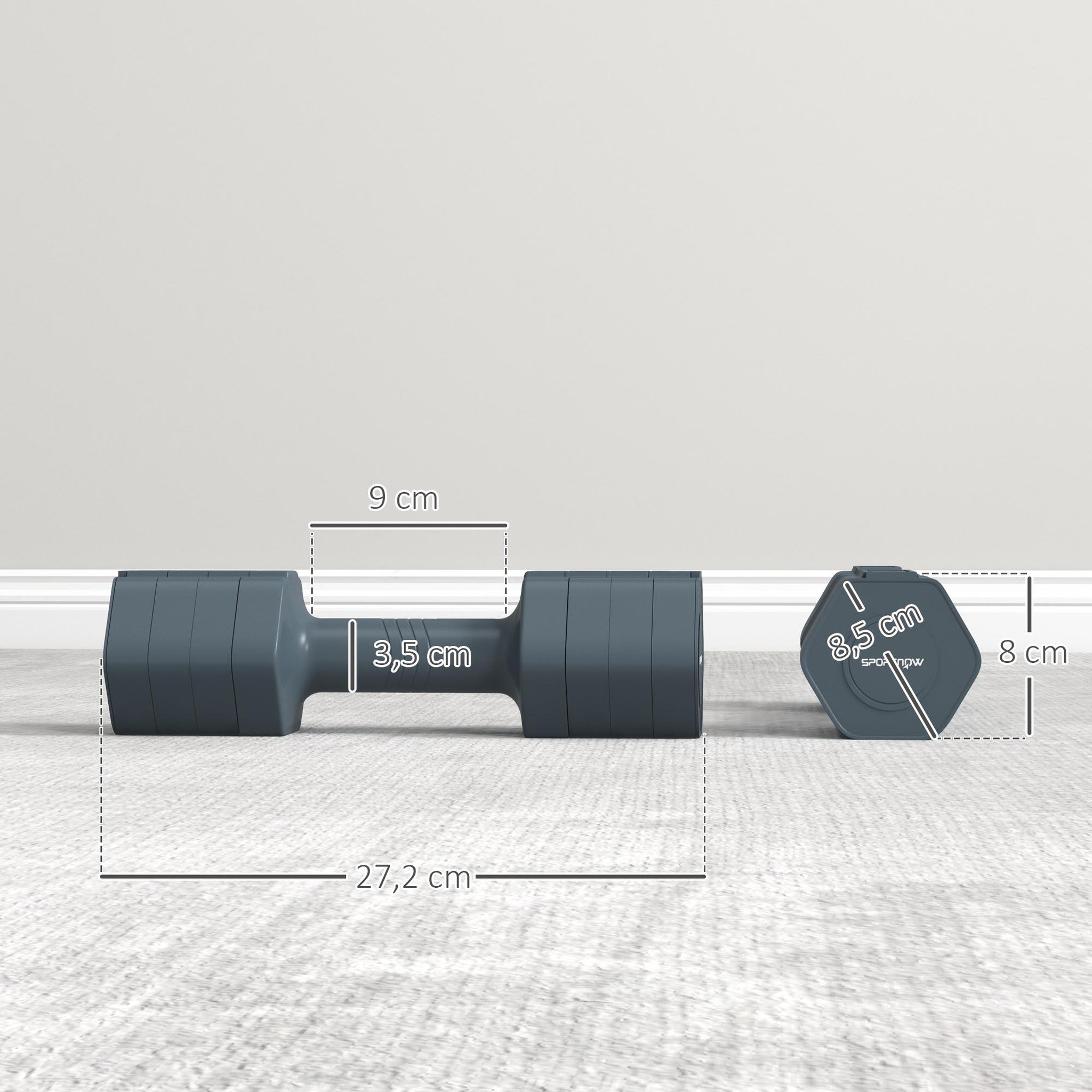 Voir la diapositive 3 : HOMCOM Lot de 2 haltères réglables hexagonales avec poignée antidérapante pour l'entraînement à domicile, 2 x 2.5kg gris