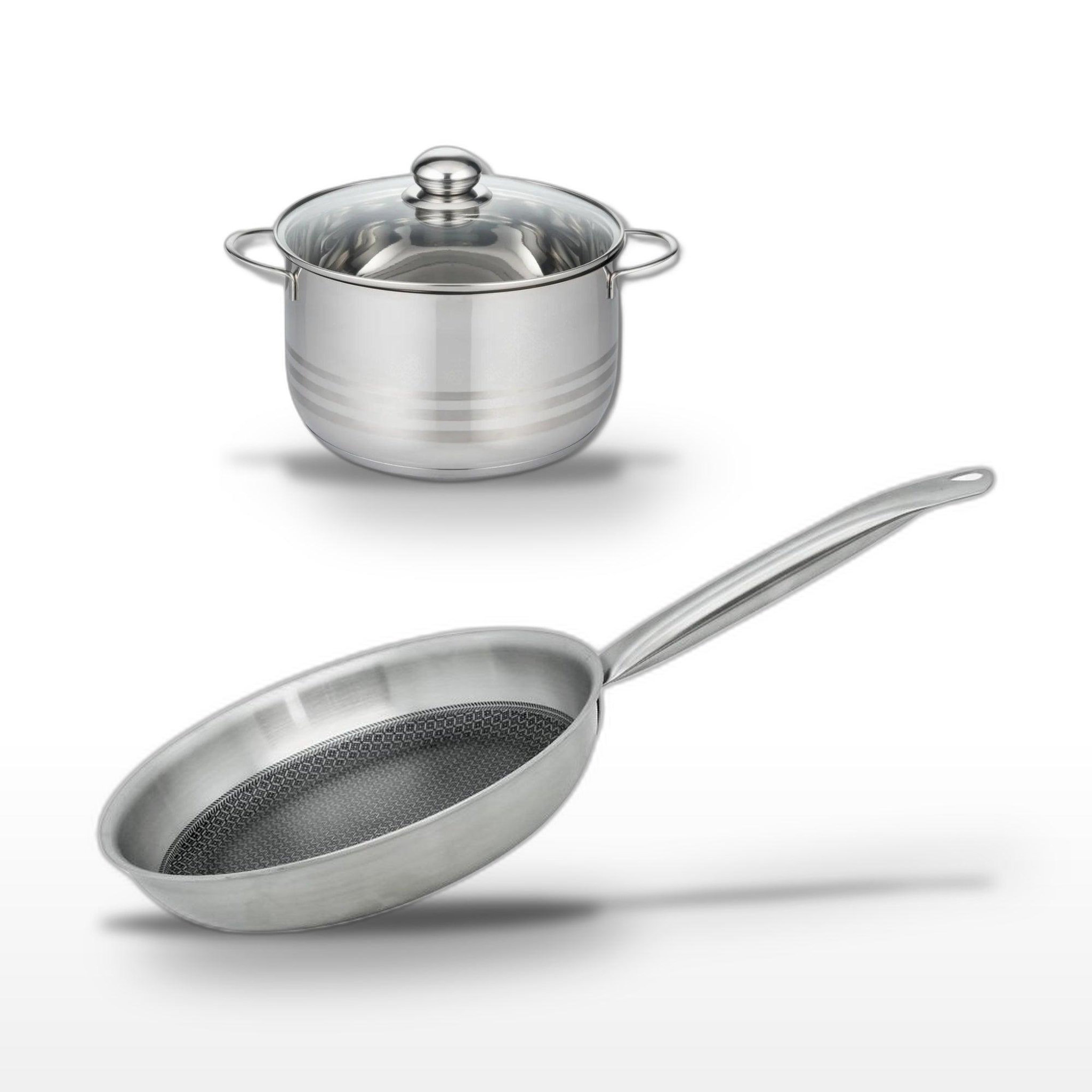 ELO Batterie de cuisine avec 1 poêle 24 cm en aluminium et 1 faitout 20 cm en inox sans pfas elo collection relief solution brillant