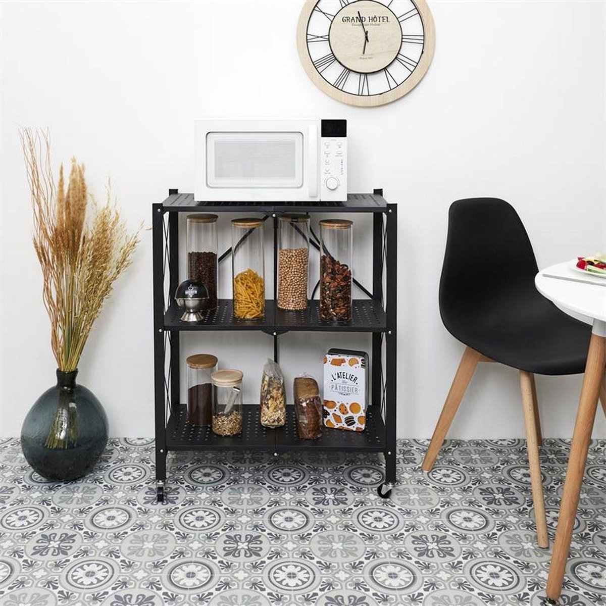 TOILINUX Etagère pliable 3 niveaux en fer et Polypropylène - Noir