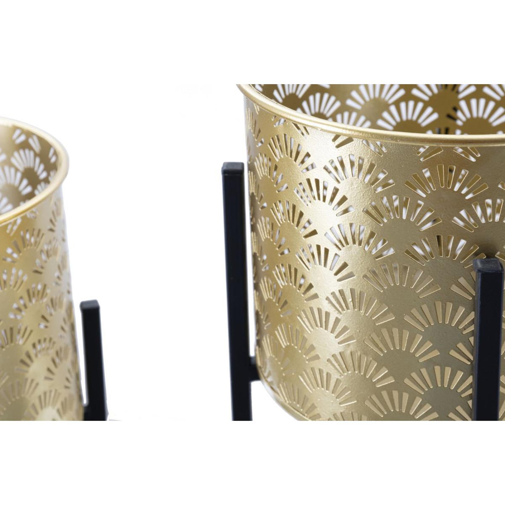 Voir la diapositive 3 : Paris Prix Lot de 2 cache-pots sur pied  glissy  38cm or & noir
