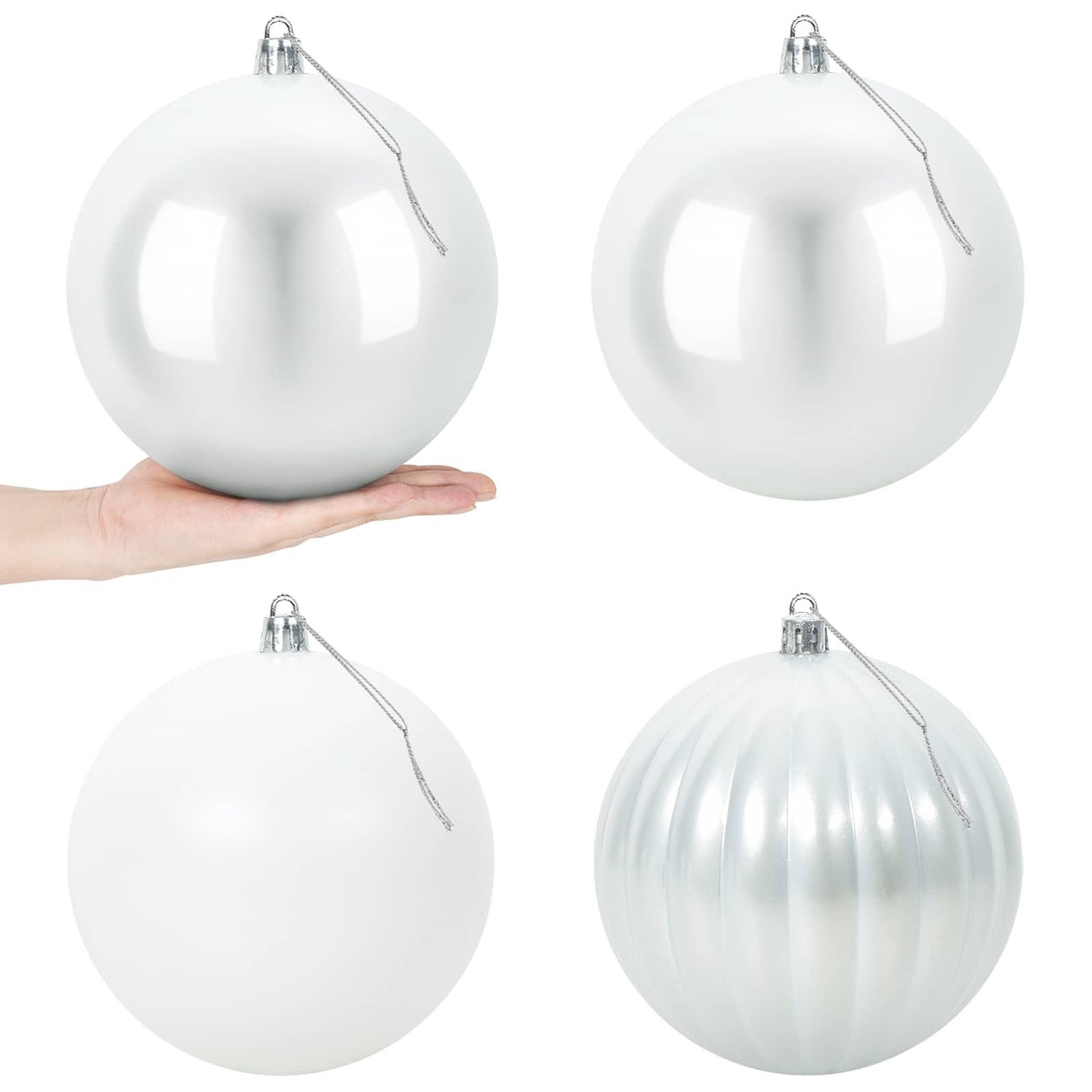 VIDAXL Lot de boules de Noël XXL 4 pc Blanc Diam. 20 cm Plastique