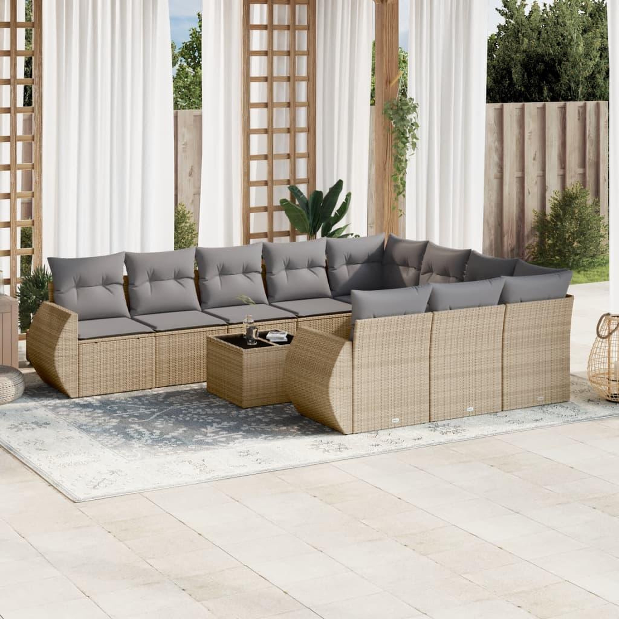 VIDAXL Salon de jardin 11 pcs avec coussins beige resine tressee