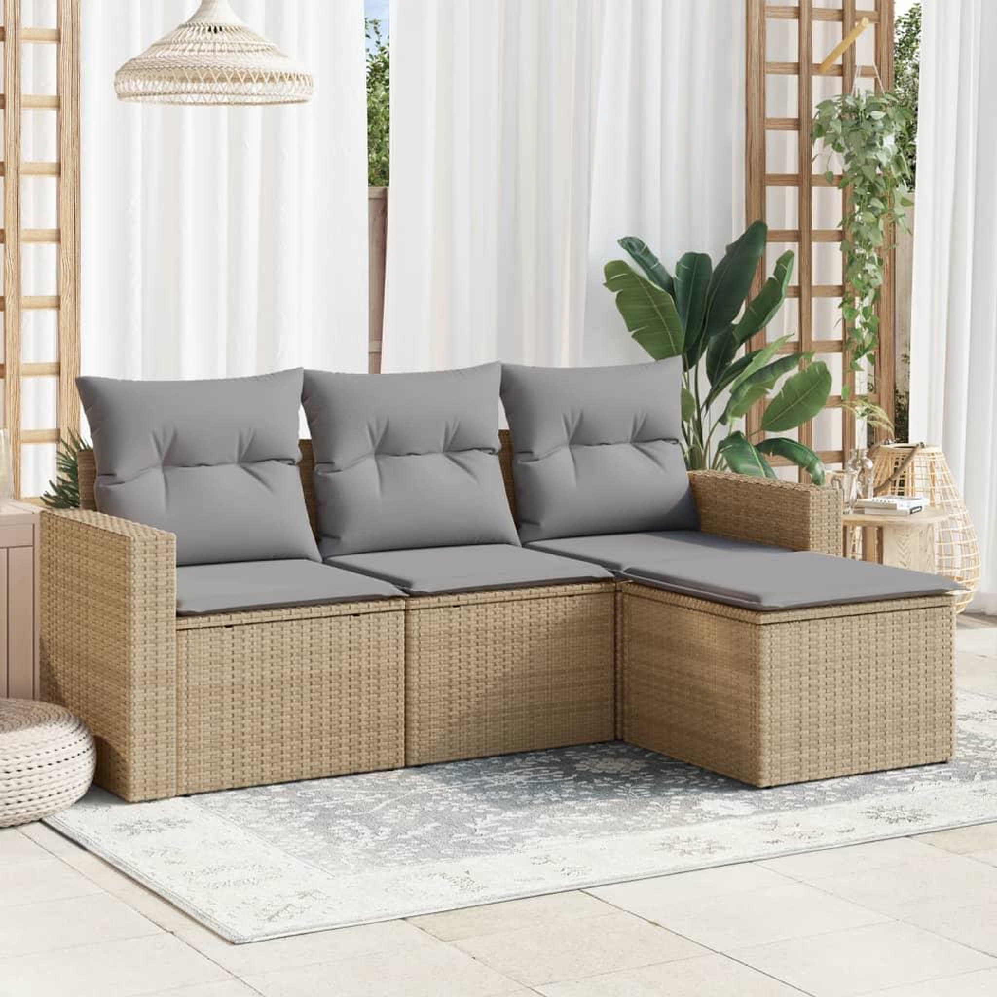 VIDAXL Salon de jardin avec coussins 4 pcs beige resine tressee