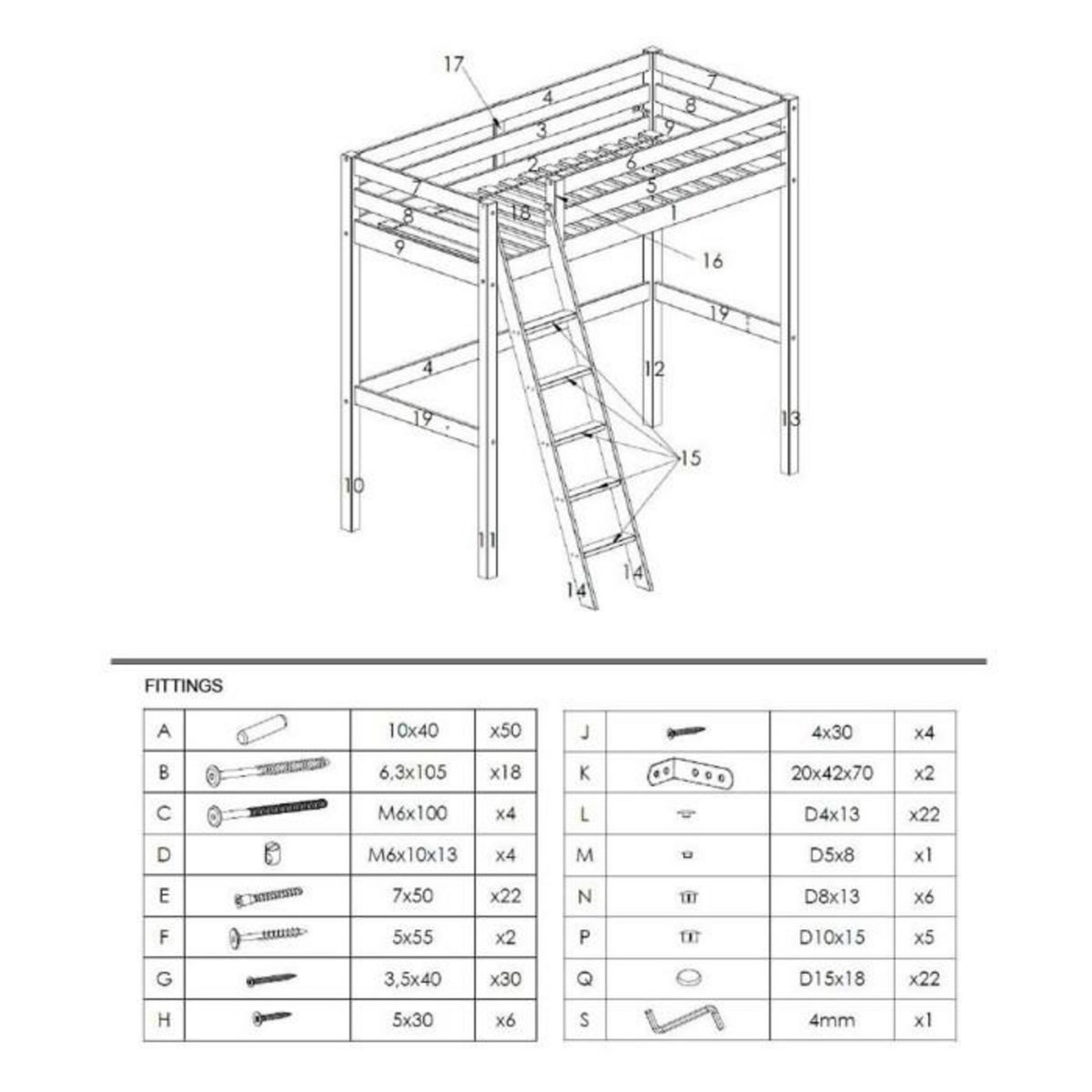Paris Prix Pack - Lit Mezzanine Enfant, Lit Simple & Commode  Pino II  Blanc