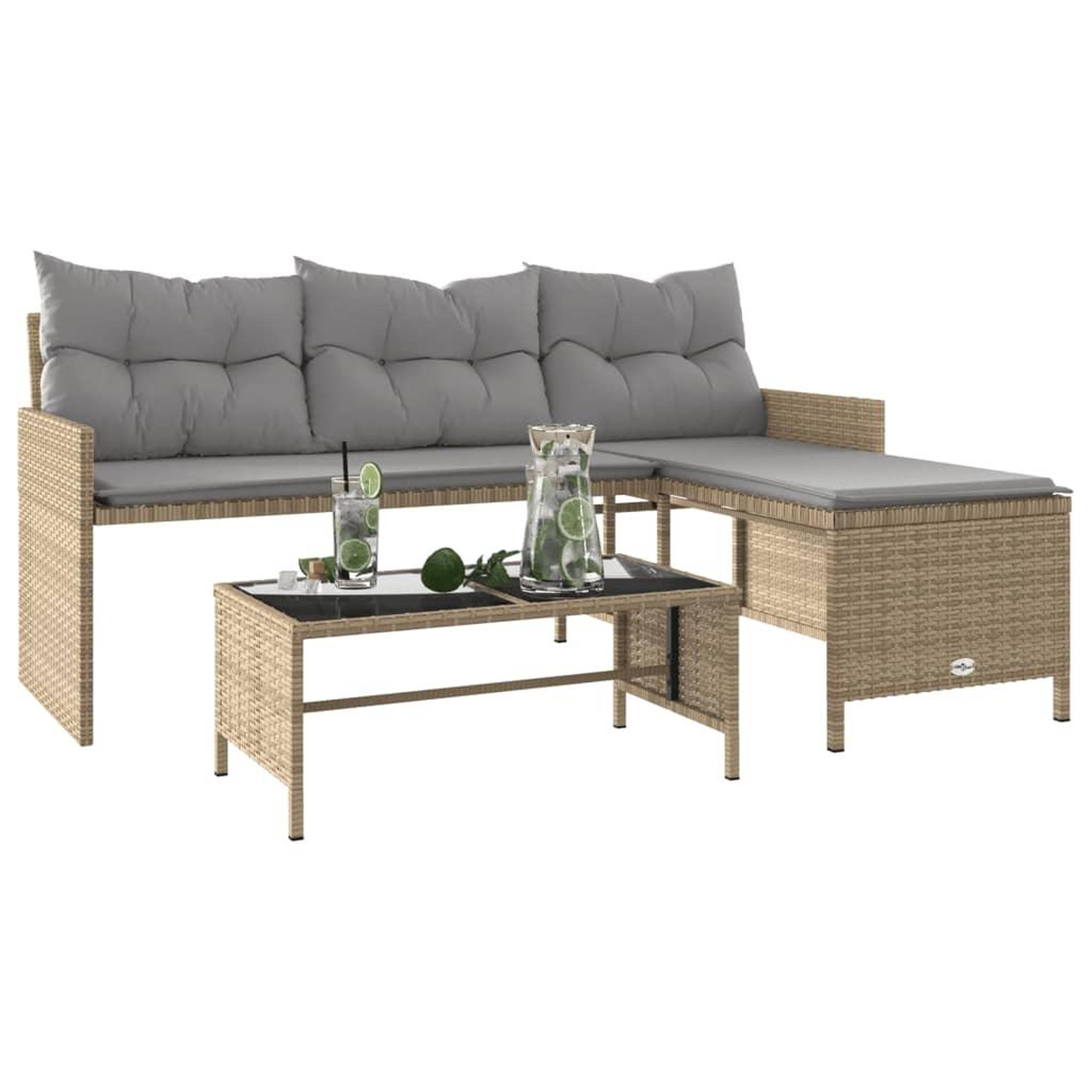 Voir la diapositive 4 : VIDAXL Canape de jardin table et coussins en forme de L melange beige