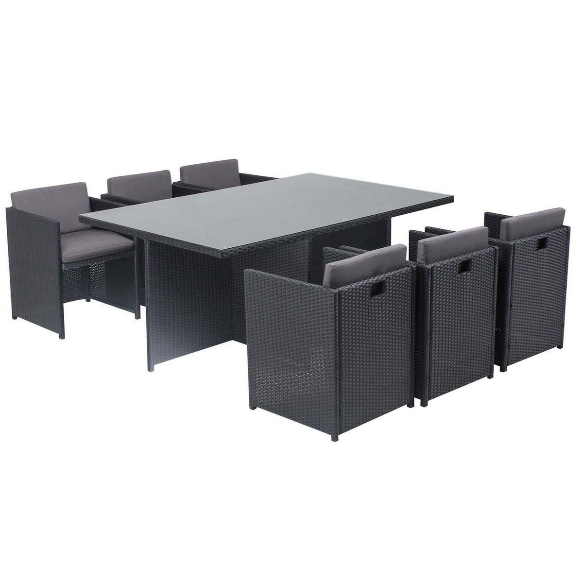 CONCEPT USINE MIAMI - Salon de jardin 6 places noir-gris + housse de protection MIAMI