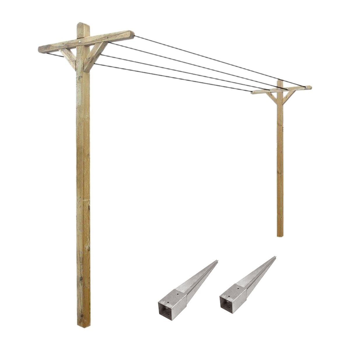 CEMONJARDIN Kit Étendoir à linge bois 15m de cable 2 supports poteaux à  enfoncer pas cher 