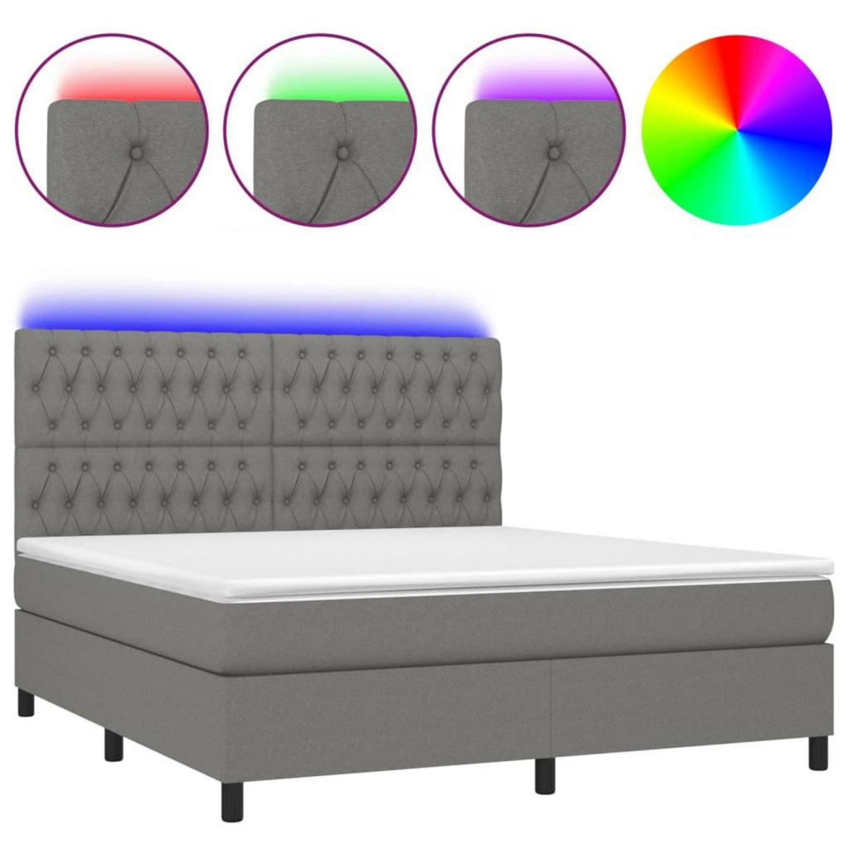 VIDAXL Sommier a lattes de lit et matelas et LED Gris fonce 180x200 cm