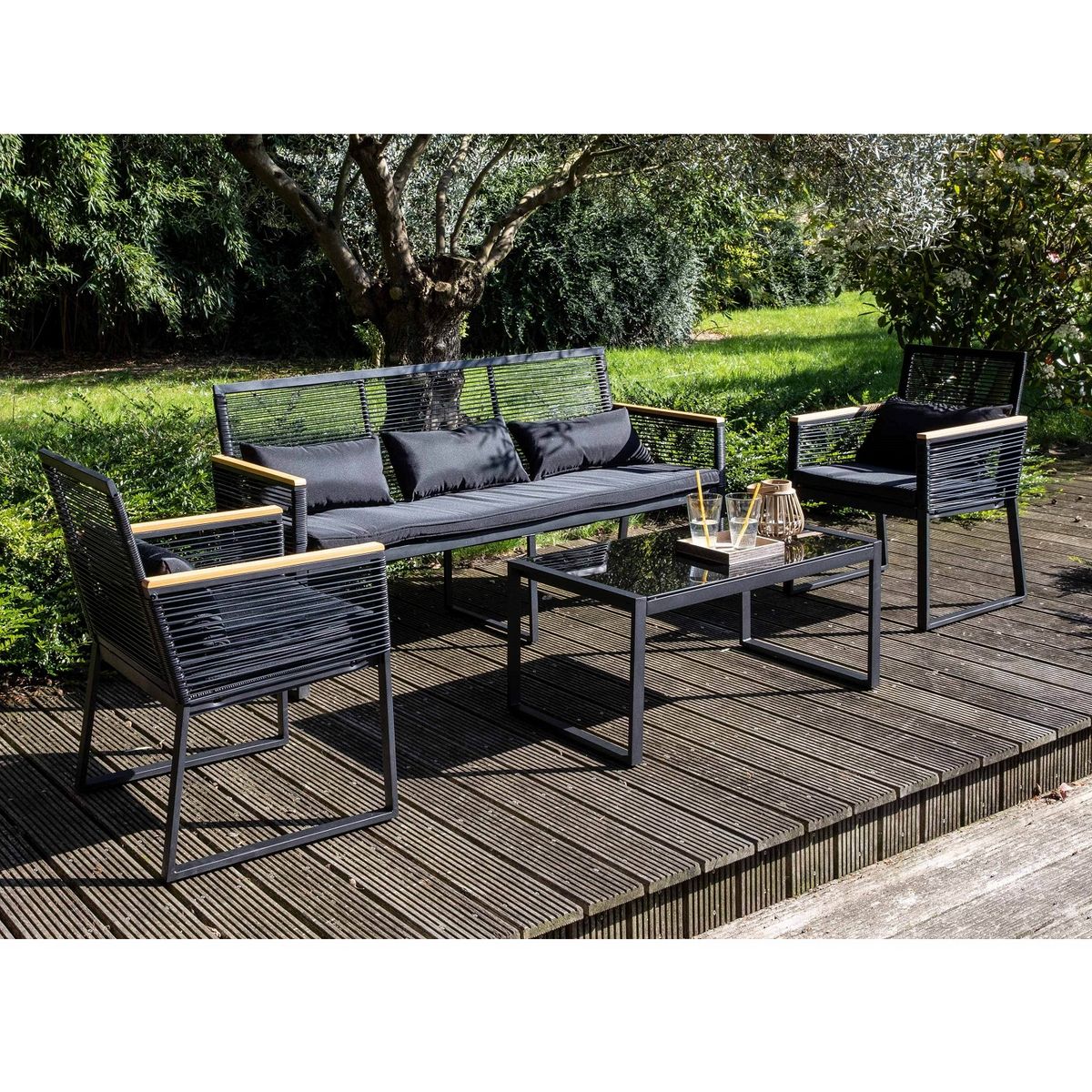 Oviala Salon bas de jardin en acier 5 personnes AGDE