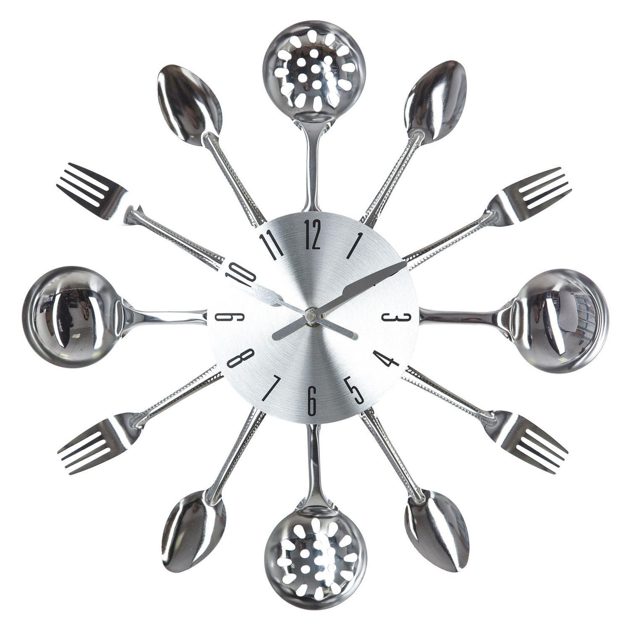 ATMOSPHERA Pendule Ustensiles - Diam. 38 cm - Argent
