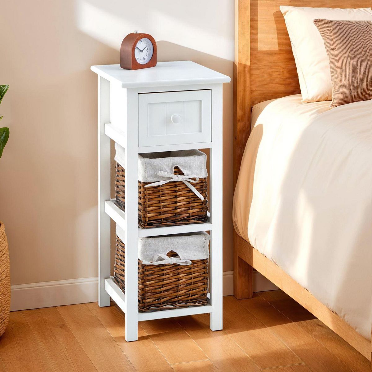 IDIMEX Table de chevet TALASI avec 1 tiroir et 2 paniers - En bois