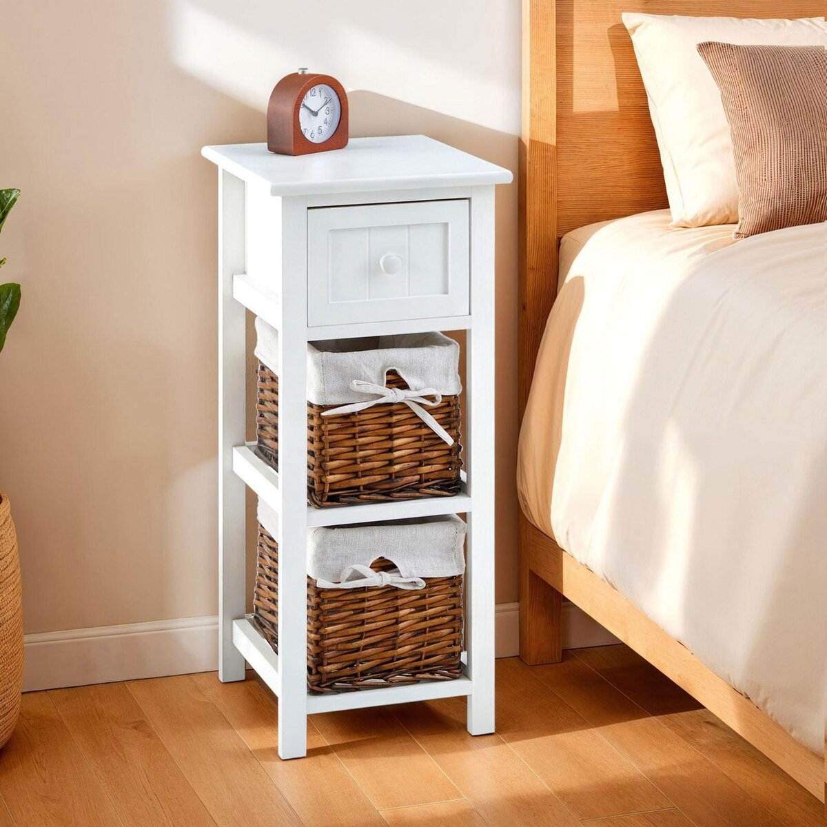 IDIMEX Table de chevet TALASI avec 1 tiroir et 2 paniers - En bois