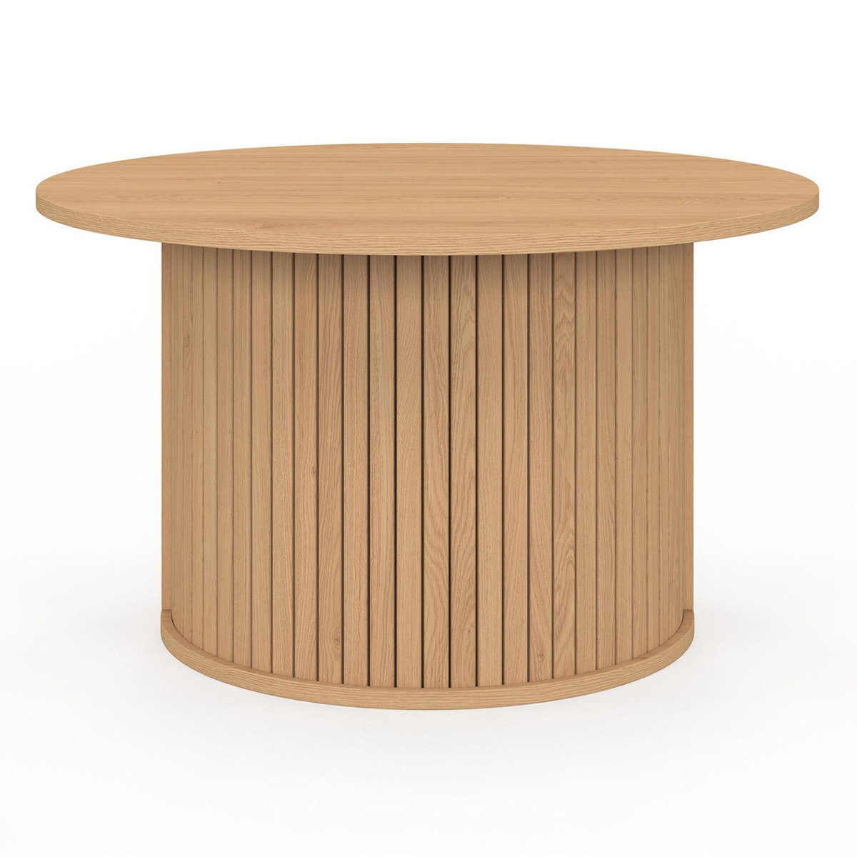 ID MARKET Table basse ronde JULIETTE 70 cm lattes tasseau bois coloris chêne