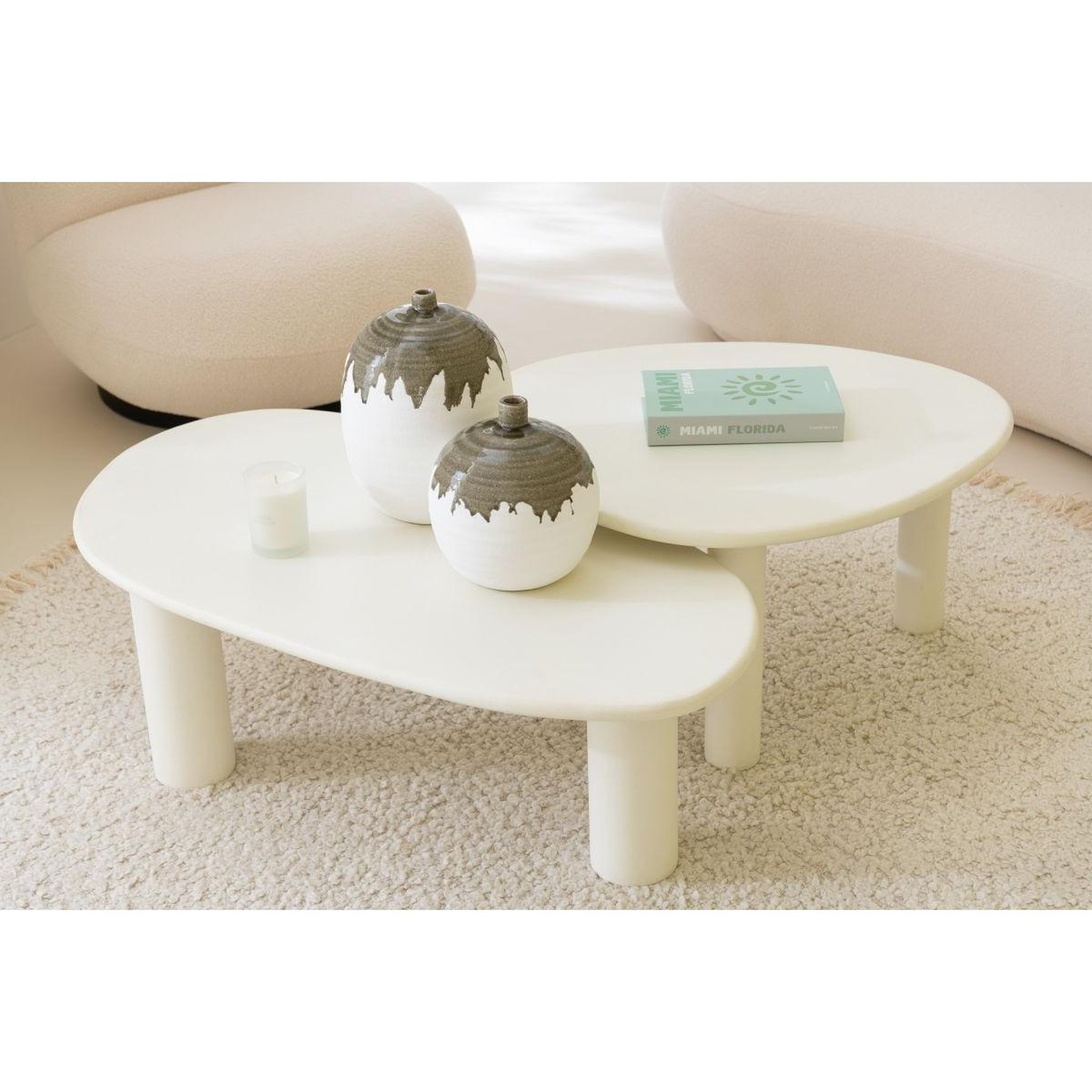 Voir la diapositive 6 : J-LINE Vase bouteille en argile  olea  23cm blanc & vert
