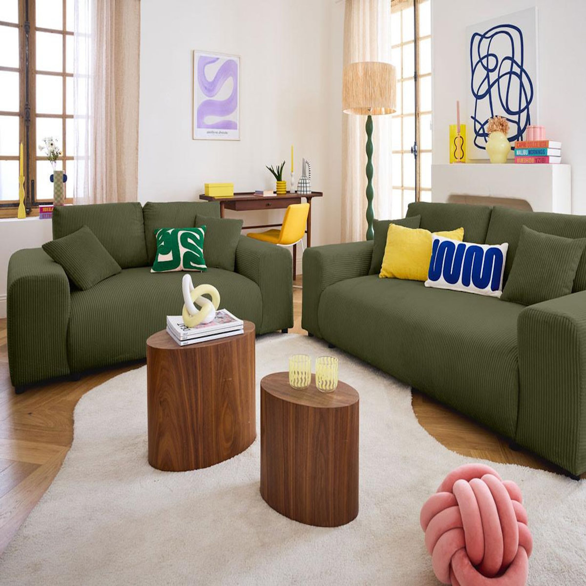 LISA DESIGN Garance - canapé droit 3 places - en velours côtelé