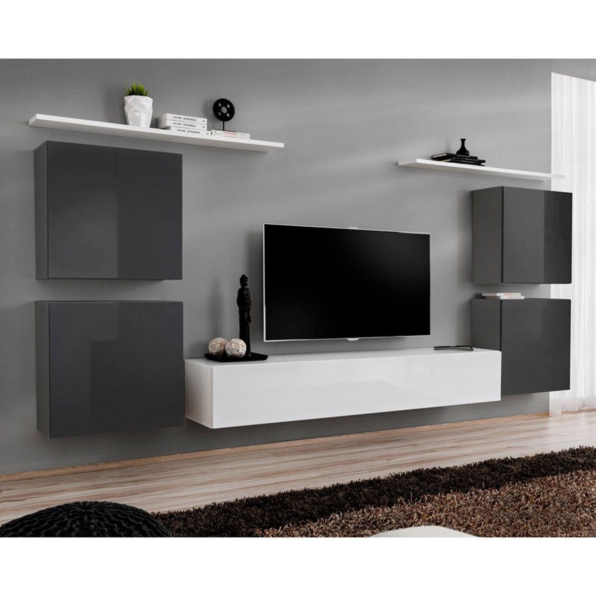 Voir la diapositive 1 : Paris Prix Meuble tv mural design  switch iv  320cm gris & blanc