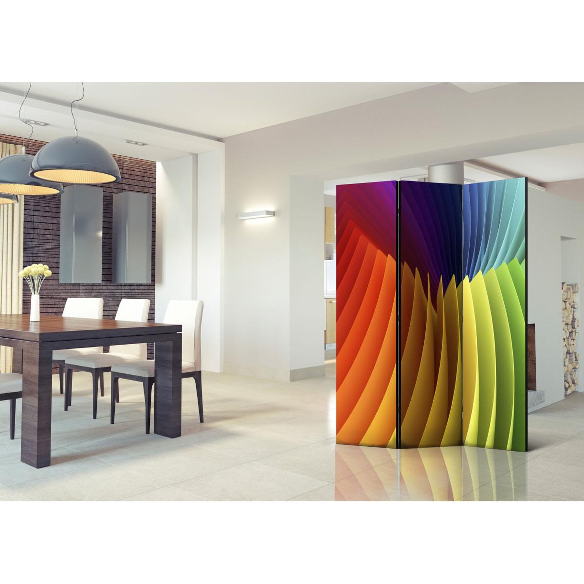 Voir la diapositive 2 : Paris Prix Paravent 3 volets  rainbow wave  135x172cm