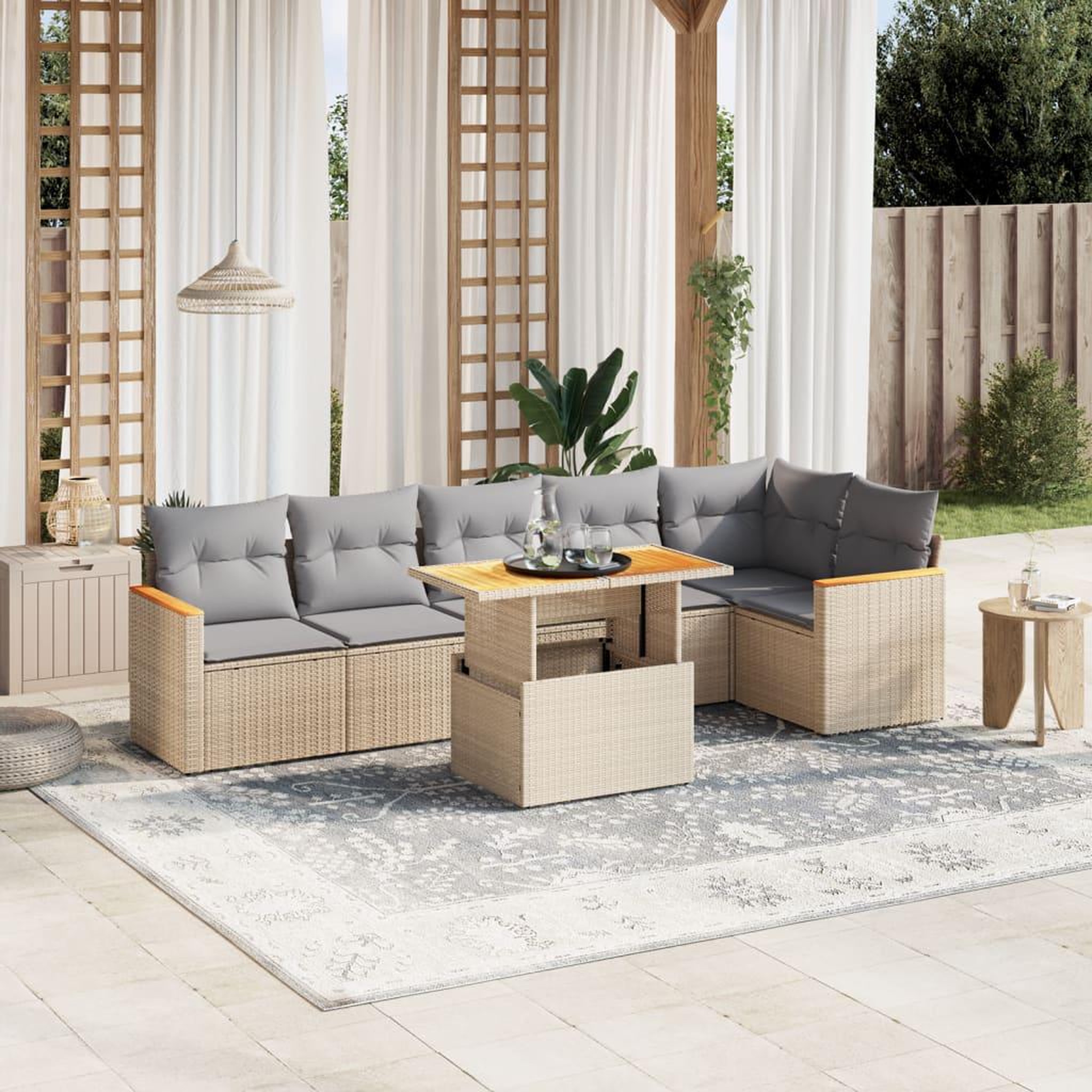 VIDAXL Salon de jardin avec coussins 7 pcs beige resine tressee